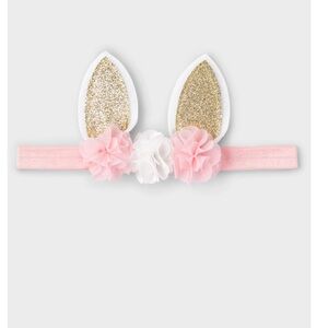 NWT Children’s Place Bunny Ear Floral Baby Headband - Pink & Gold
